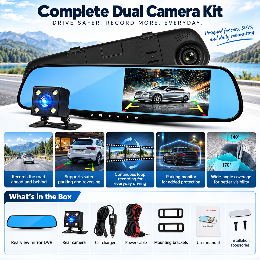 Dual Lens Dash Cam Front and Rear 1080P HD Car Camera Recorder