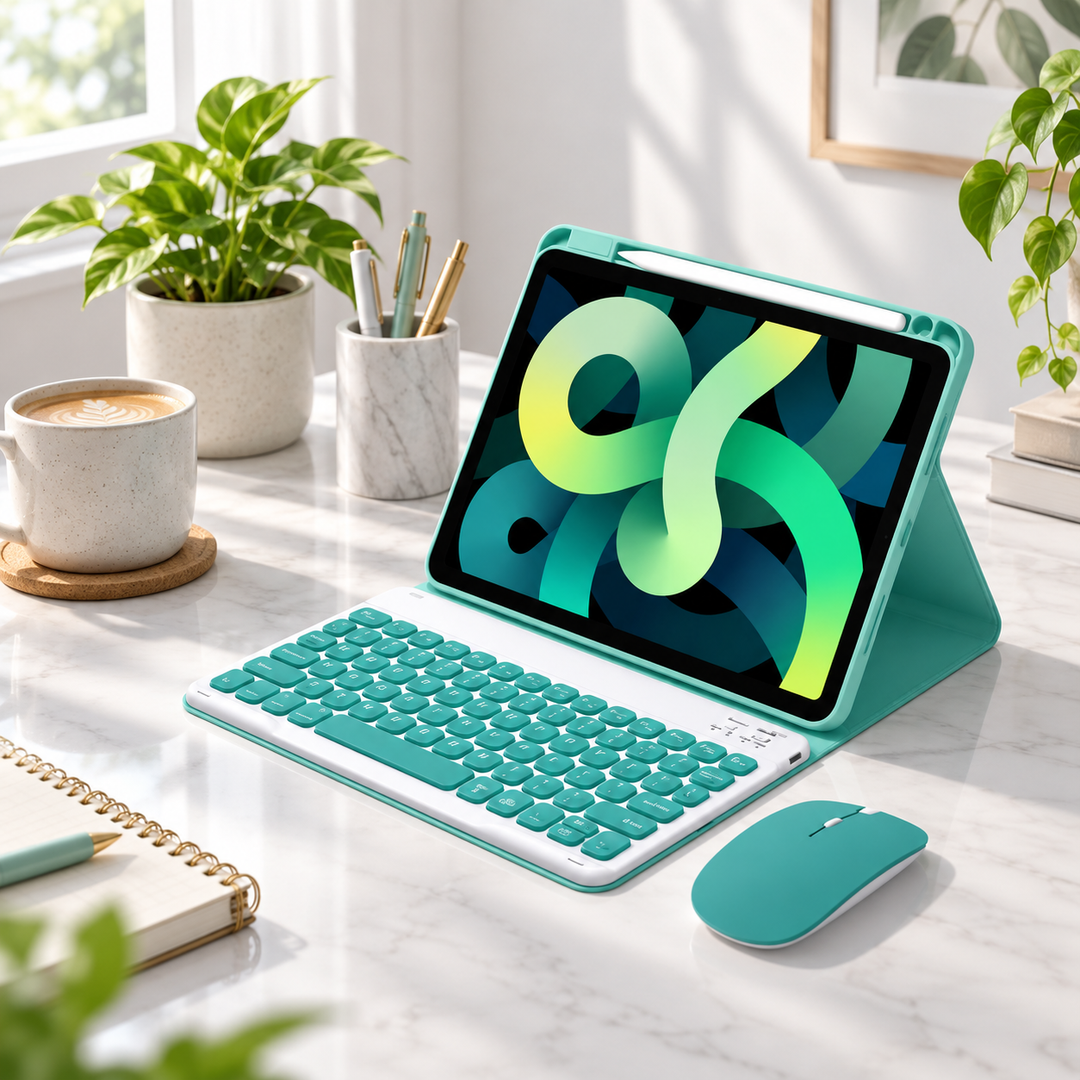 Wireless Keyboard Case for iPad with Rotating Cover and Trackpad