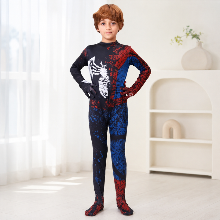 Kids Spider Web Zentai Bodysuit Costume Boys Halloween