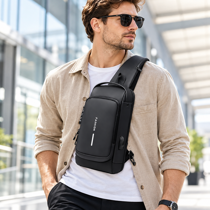 Mens Anti Theft Crossbody Chest Bag with USB Charging Port Sling Bag