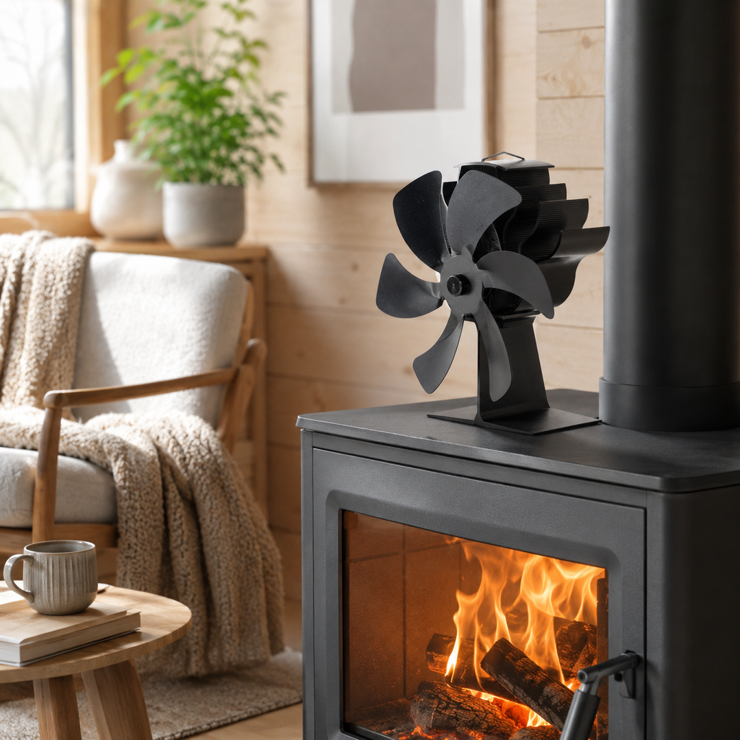 Wood Stove Fan Heat Powered with Thermometer