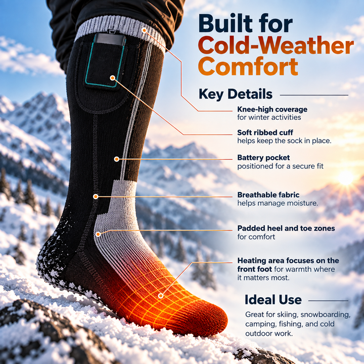 Rechargeable Heated Ski Socks Electric Thermal Skiing Snowboard