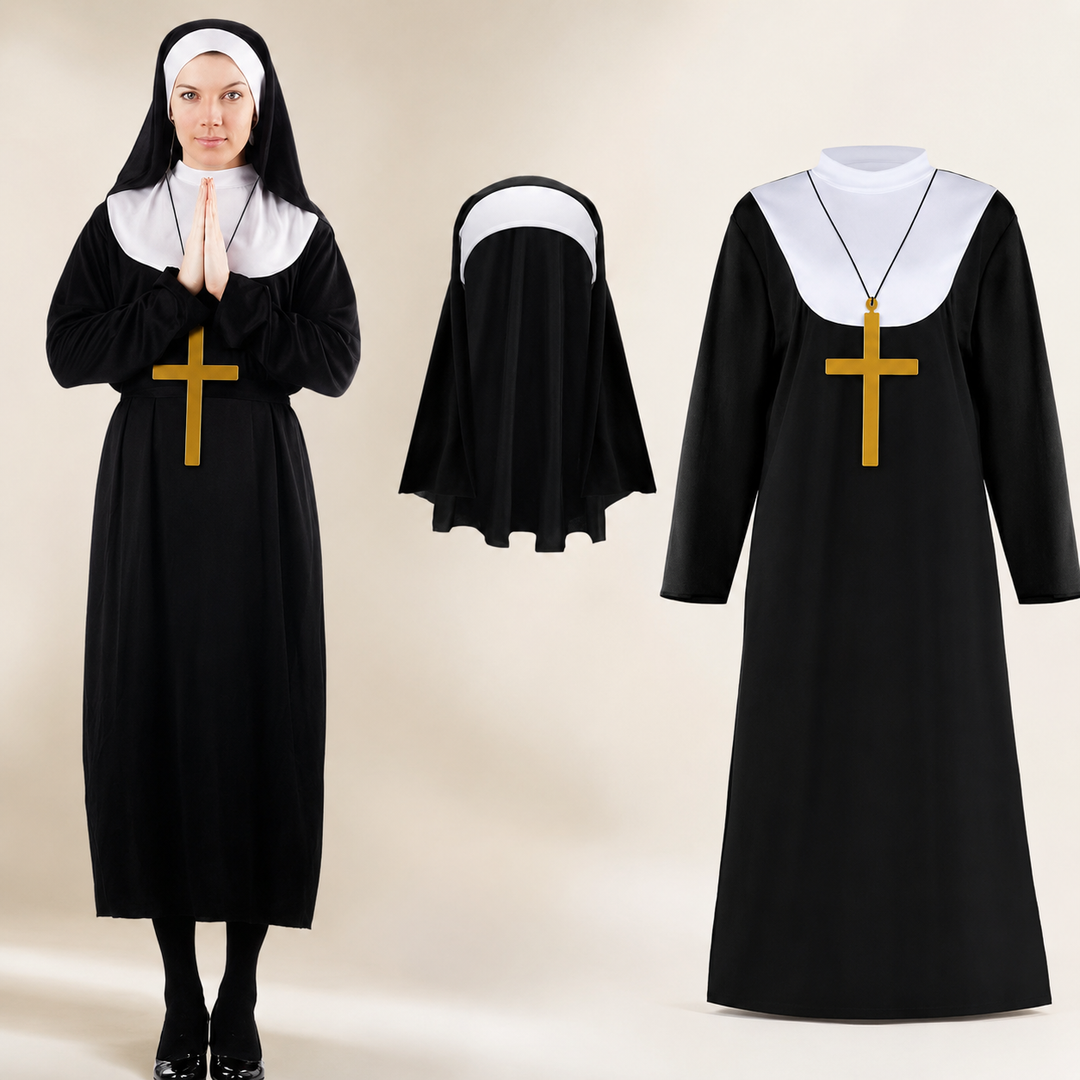 Womens Nun Costume with Headscarf Halloween Religious
