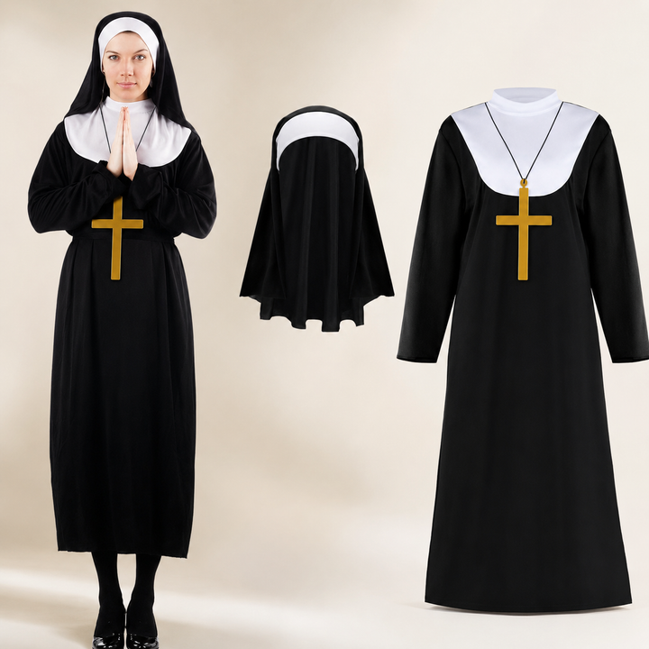 Womens Nun Costume with Headscarf Halloween Religious