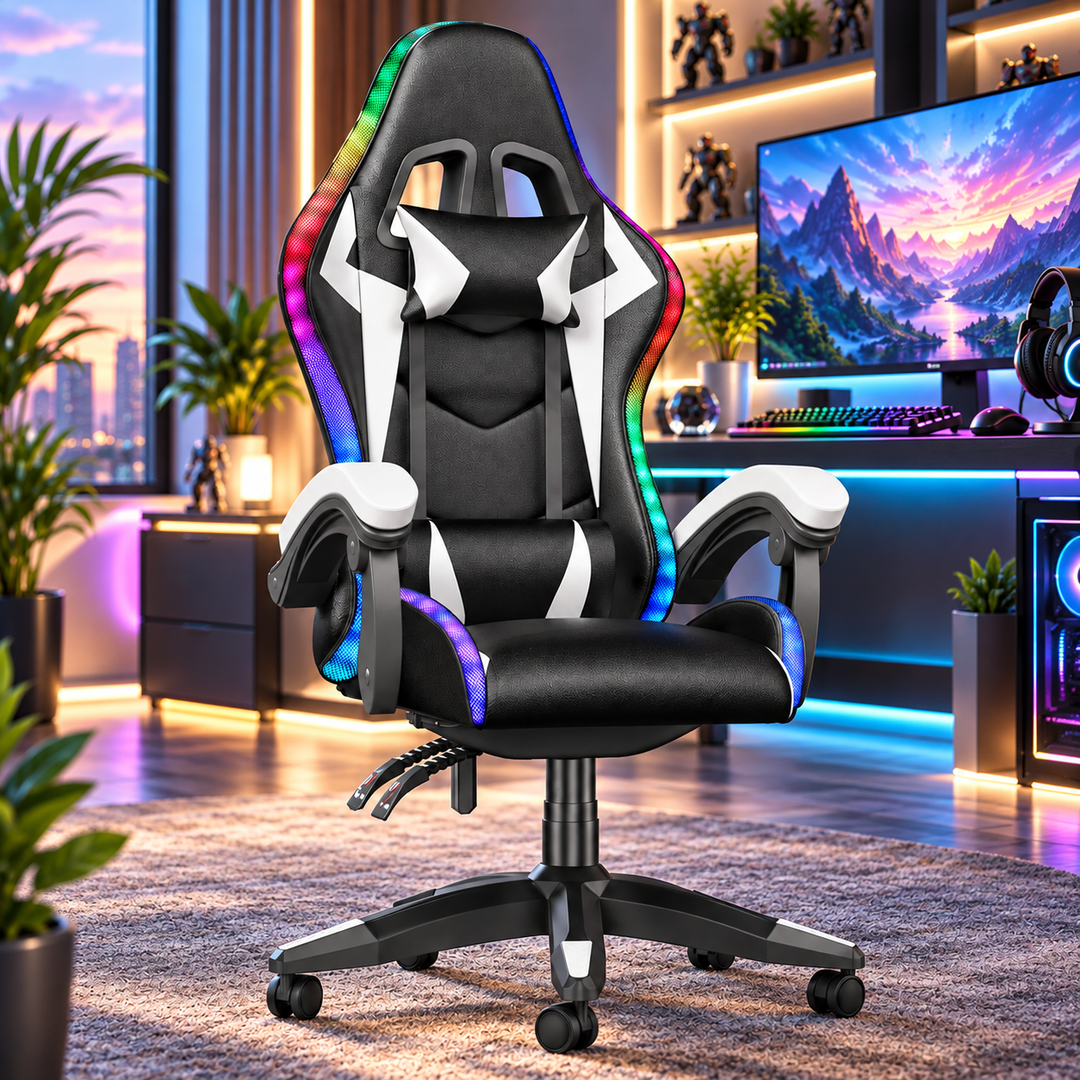 RGB Gaming Chair with LED Lights Reclining Ergonomic Computer Chair