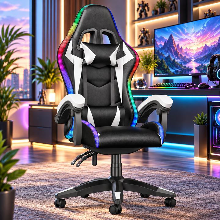 RGB Gaming Chair with LED Lights Reclining Ergonomic Computer Chair