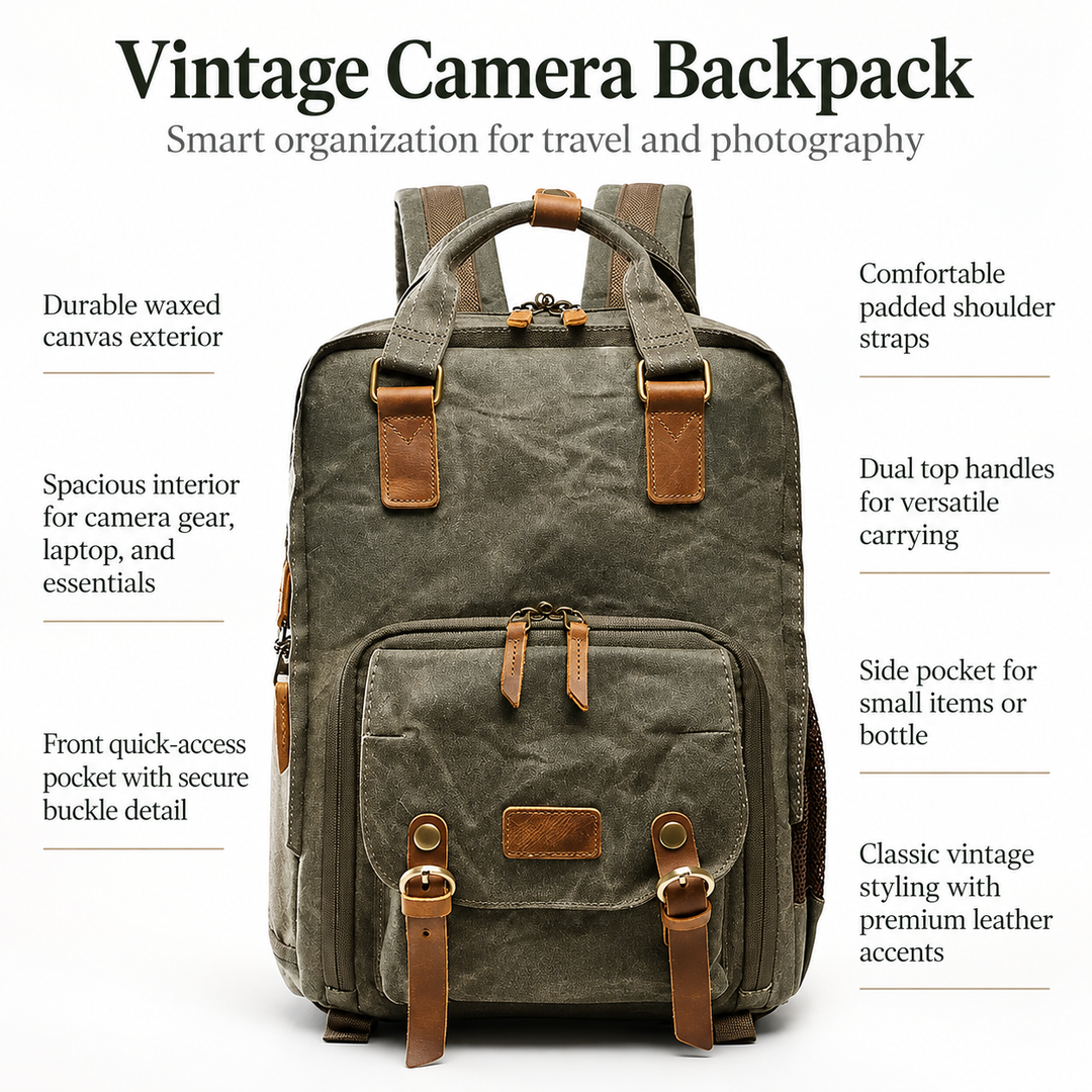 Waterproof Waxed Canvas Camera Backpack with Padded Insert for DSLR
