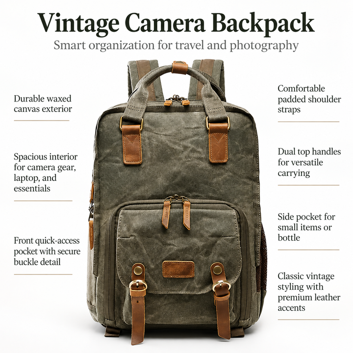 Waterproof Waxed Canvas Camera Backpack with Padded Insert for DSLR