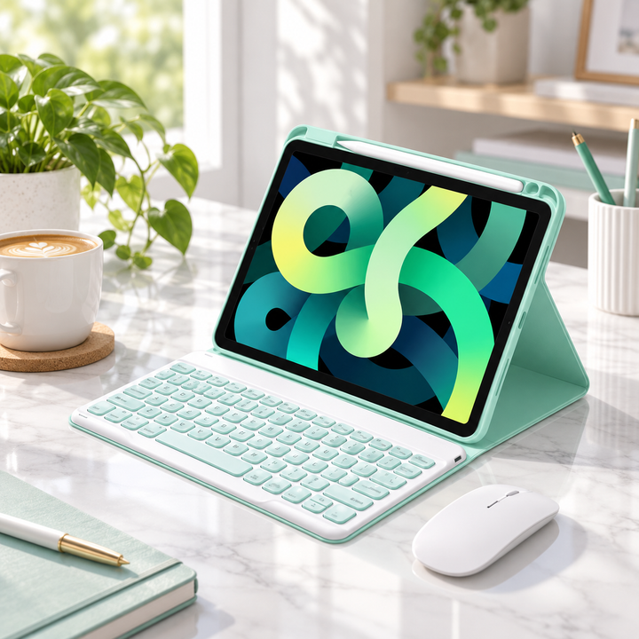 Wireless Keyboard Case for iPad with Rotating Cover and Trackpad
