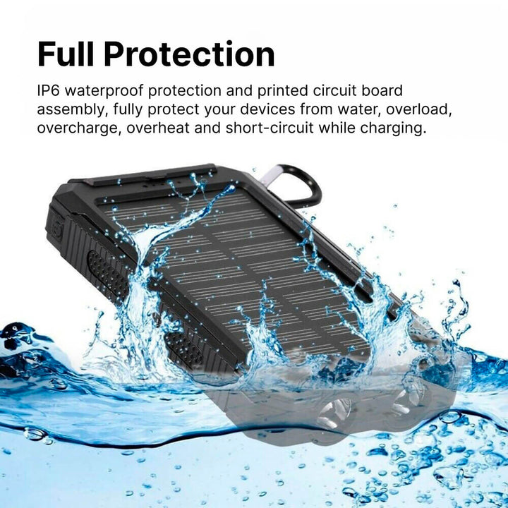 20000mAh Solar Power Bank Portable Waterproof Charger Battery Pack