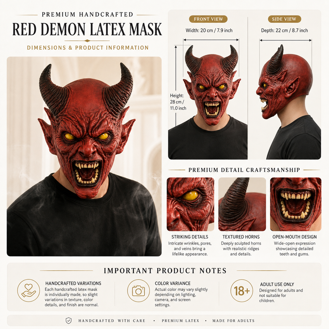 Red Horned Demon Full Head Latex Mask Halloween Scary