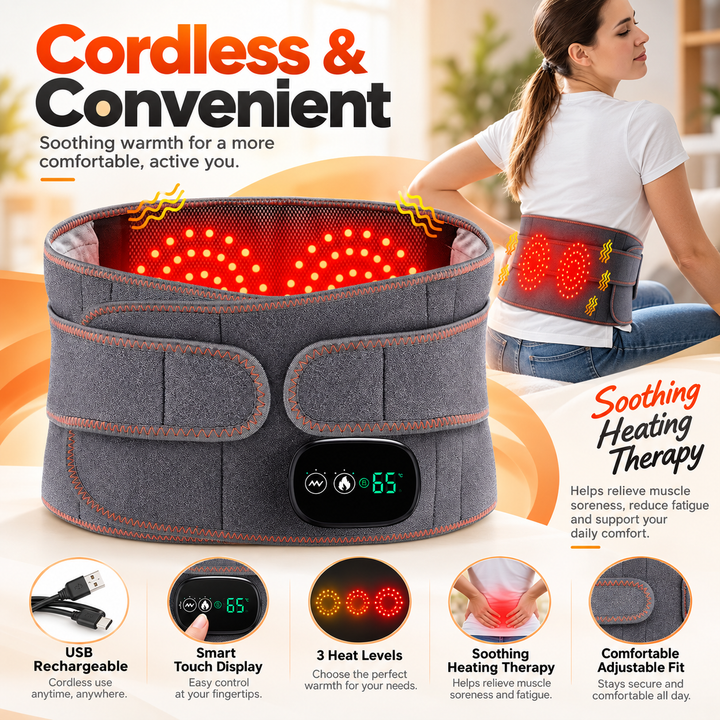 Heated Lower Back Support Belt Adjustable Heat Therapy Wrap