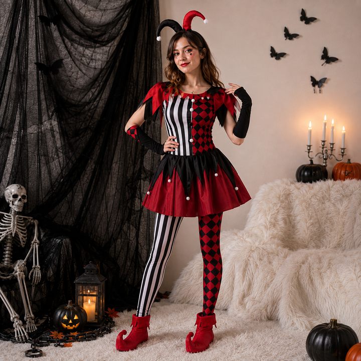 Womens Harley Quinn Dress Costume Halloween Villain Cosplay