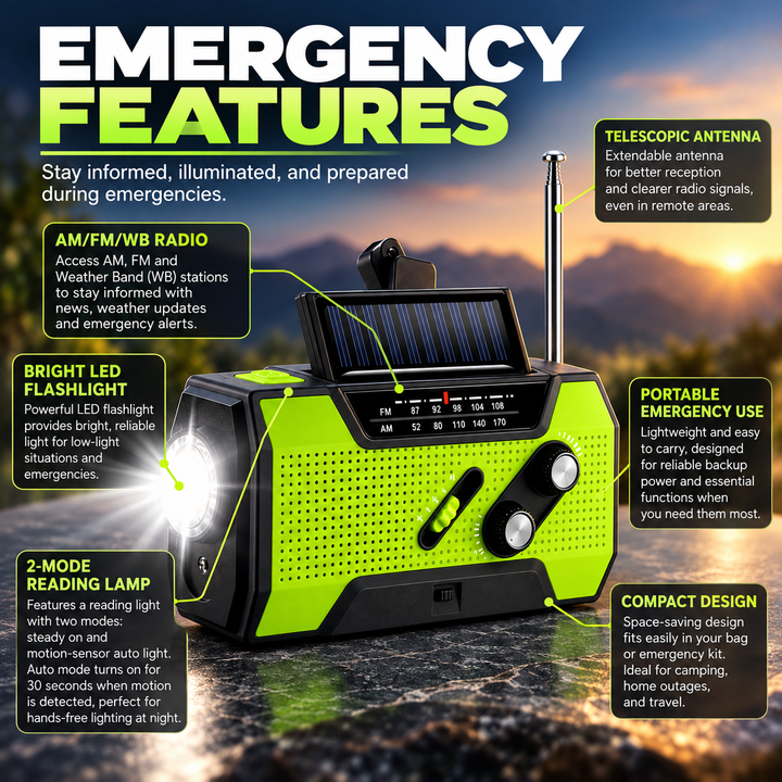 All in One Emergency Radio Solar Hand Crank 4000mAh Power Bank