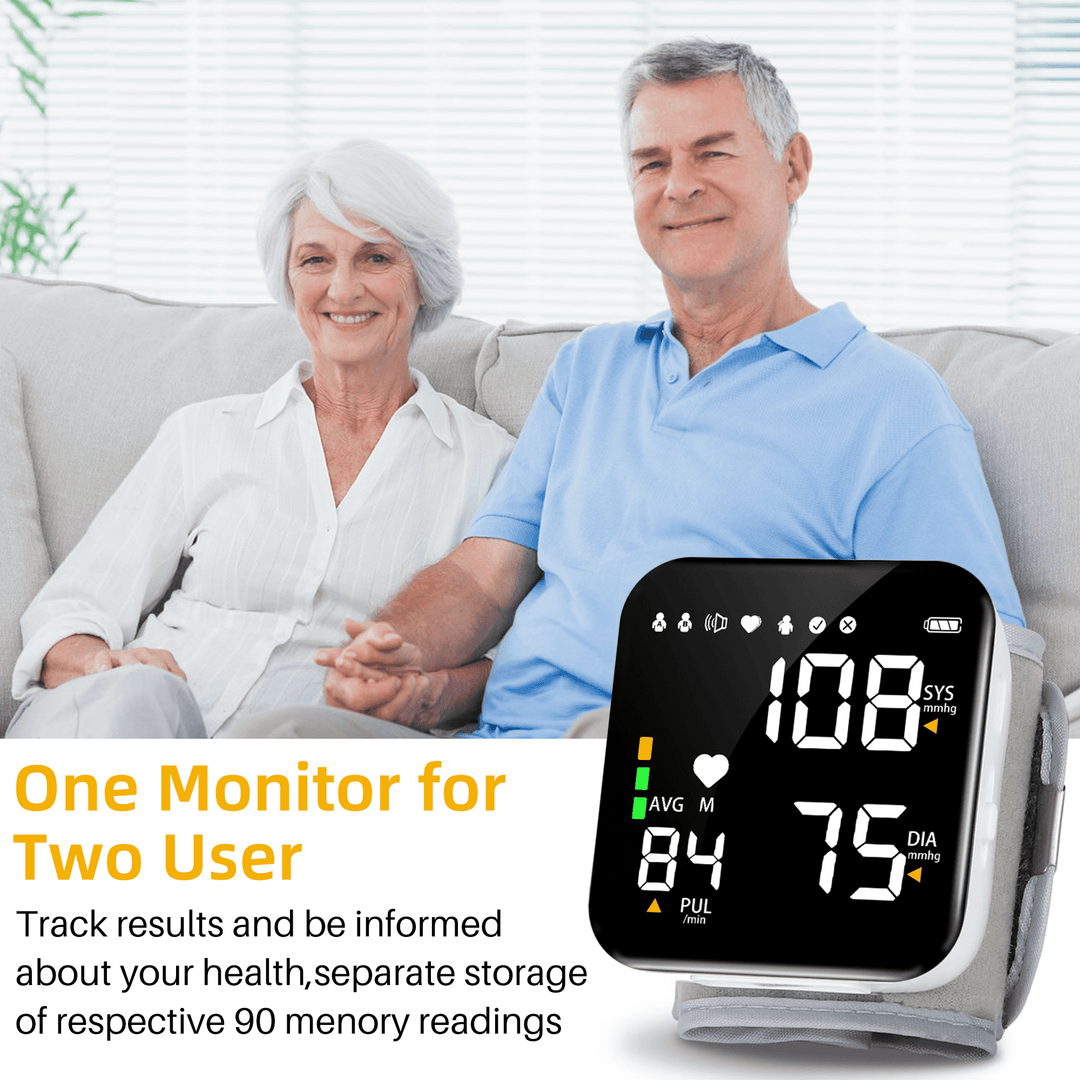 Automatic Wrist Blood Pressure Monitor with Adjustable Cuff Large LCD Display