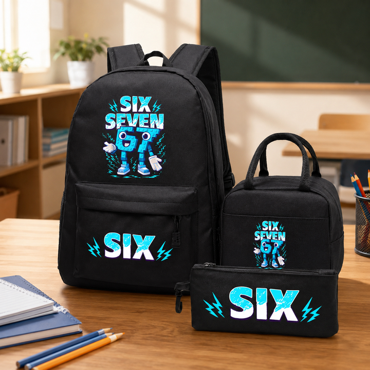 Six Seven 67 Teen 3-Piece School Backpack Set with Lunch Bag &amp; Pencil Case