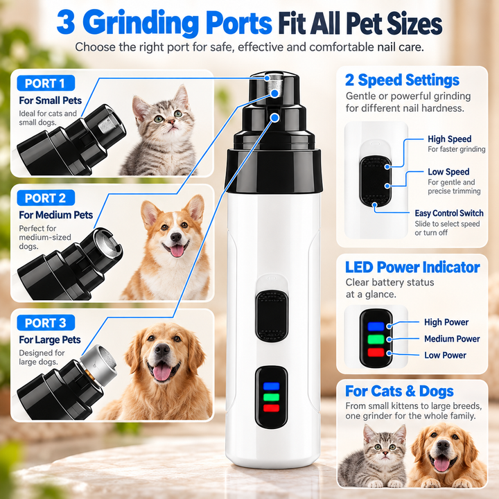 Electric Dog Nail Trimmer Grinder Rechargeable Quiet Clipper