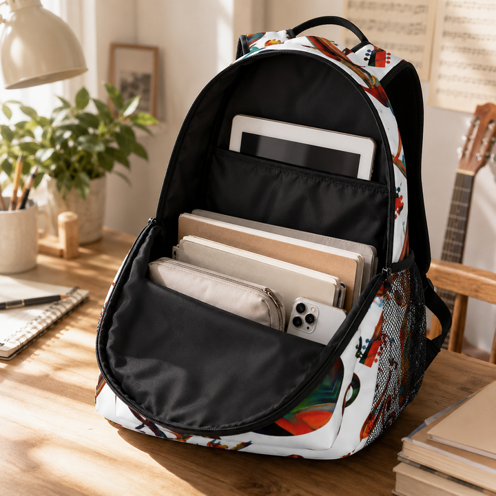 Unisex Guitar Print Lightweight School Laptop Backpack