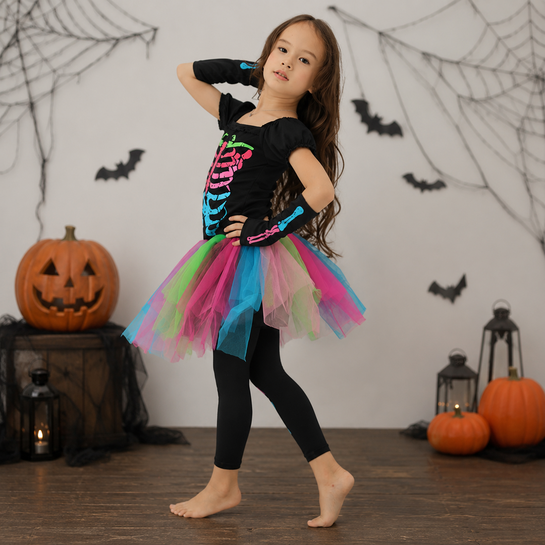 Kids Rainbow Skeleton Costume Halloween Boys Girls