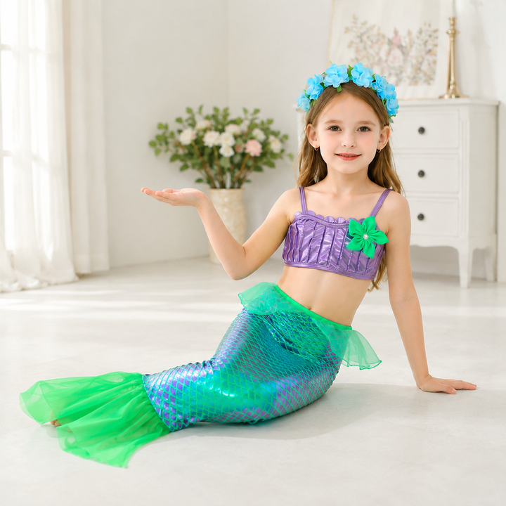 Girls Mermaid Princess Sparkle Tail Costume Dress Halloween