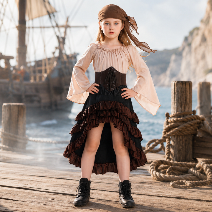 Girls Pirate Costume Ruffle Skirt Halloween Dress Up