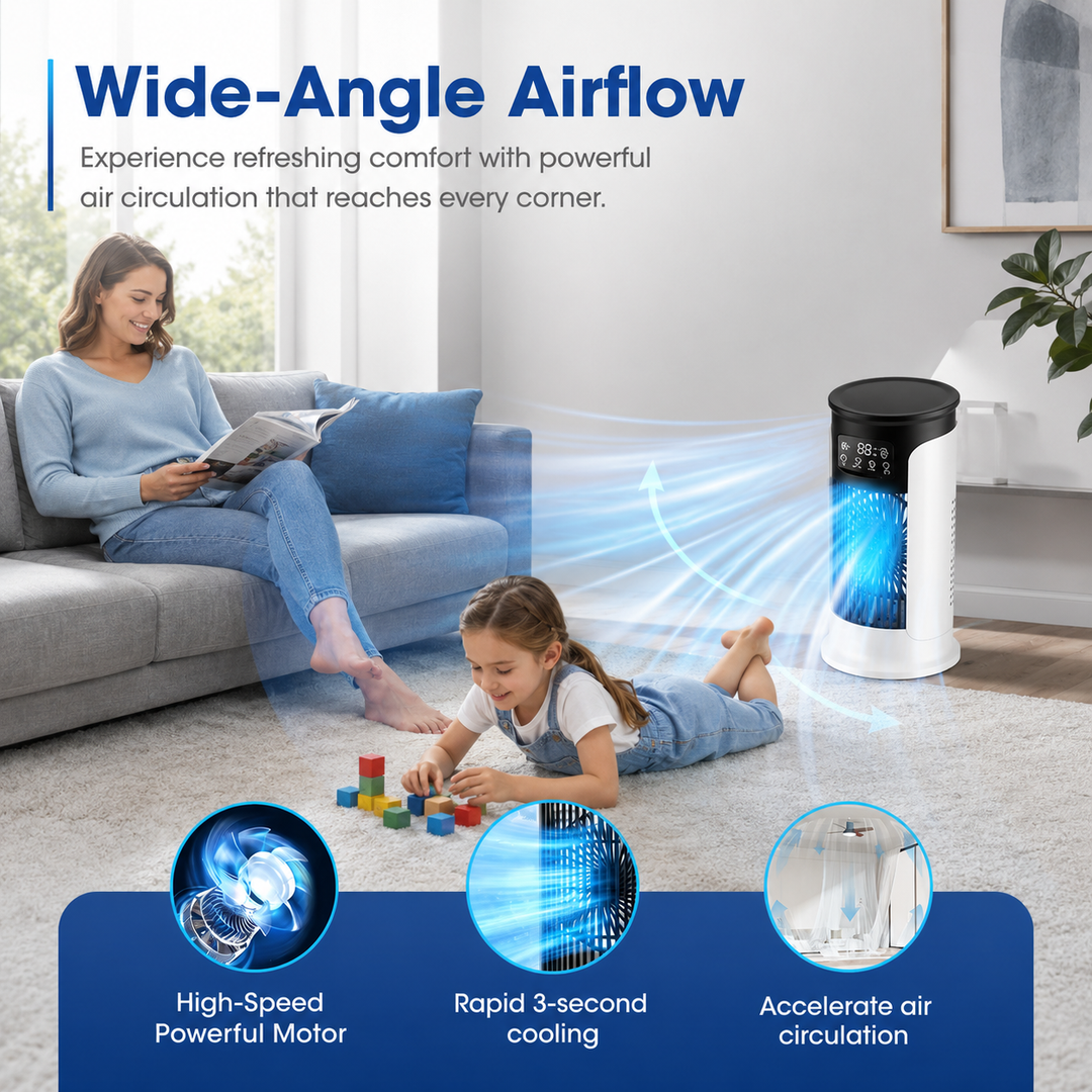 Portable 3-in-1 Air Conditioner Fan Humidifier with Night Light and 6 Speeds