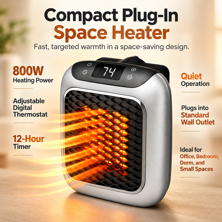 Mini Electric Heater 800W Portable Ceramic Space Heater Remote Timer