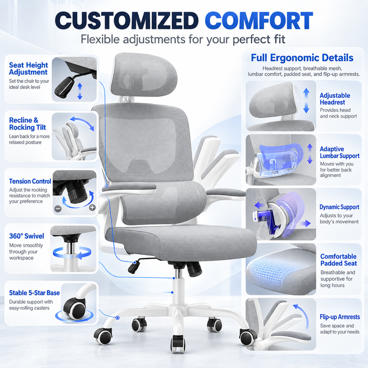 Ergonomic Office Chair with Lumbar Support Adjustable Headrest