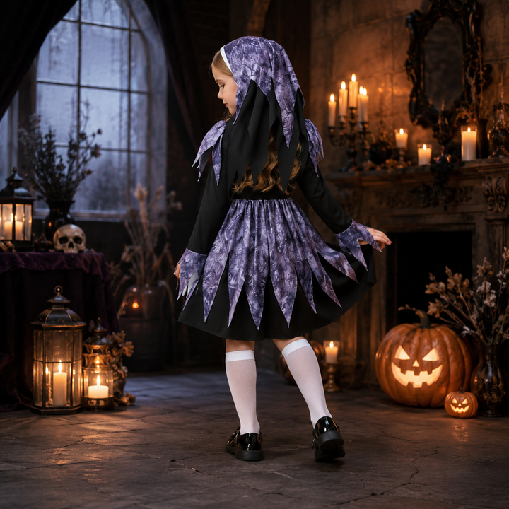 Kids Nun Costume Gothic Cross Dress Headscarf Halloween