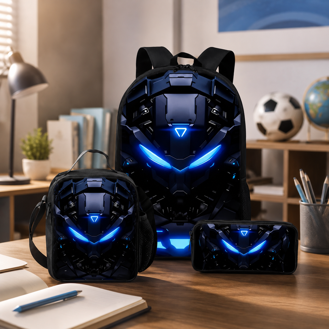 Mechanical Robots School Backpack 3Pcs Set Kids Boys Girls 2D Cartoon Gift