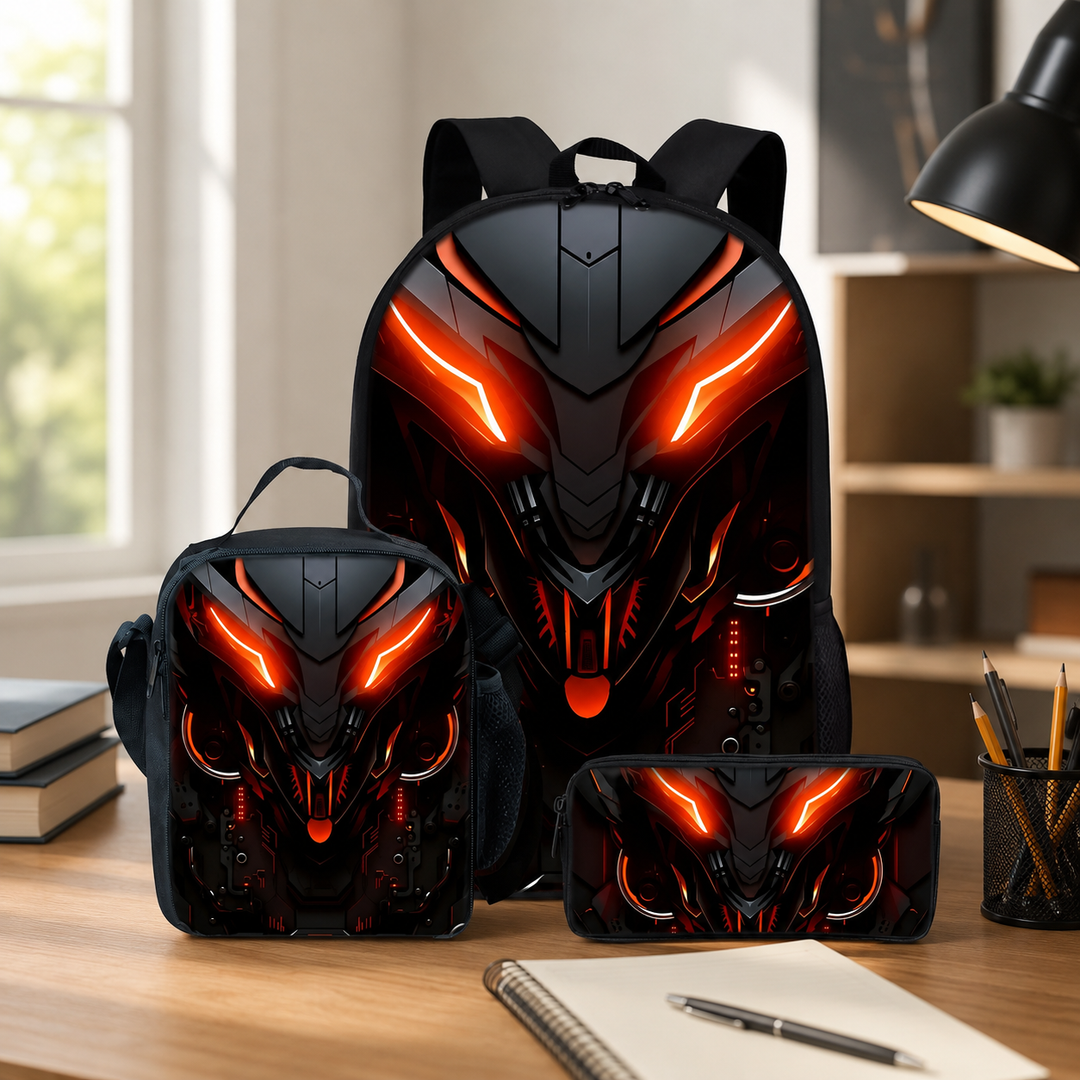 Mechanical Robots School Backpack 3Pcs Set Kids Boys Girls 2D Cartoon Gift