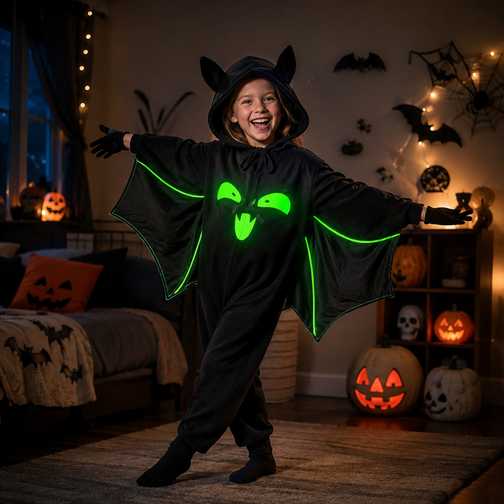 Kids Bat Wing Costume Glow Face Halloween Boys Girls