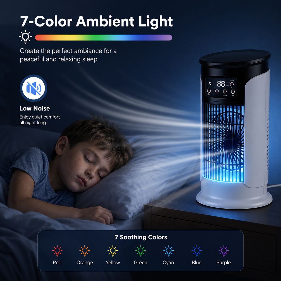 Portable 3-in-1 Air Conditioner Fan Humidifier with Night Light and 6 Speeds