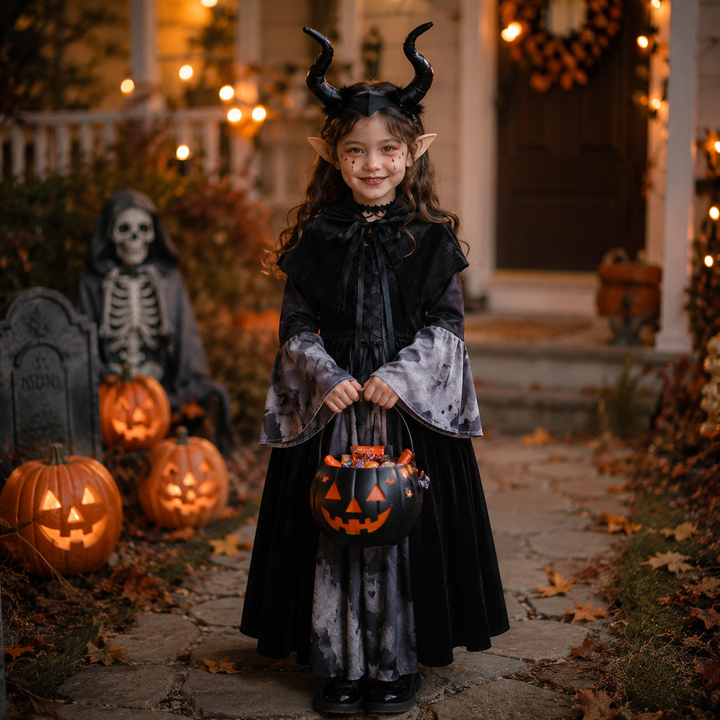 Girls Witch Vampire Skeleton Long Dress Costume Halloween