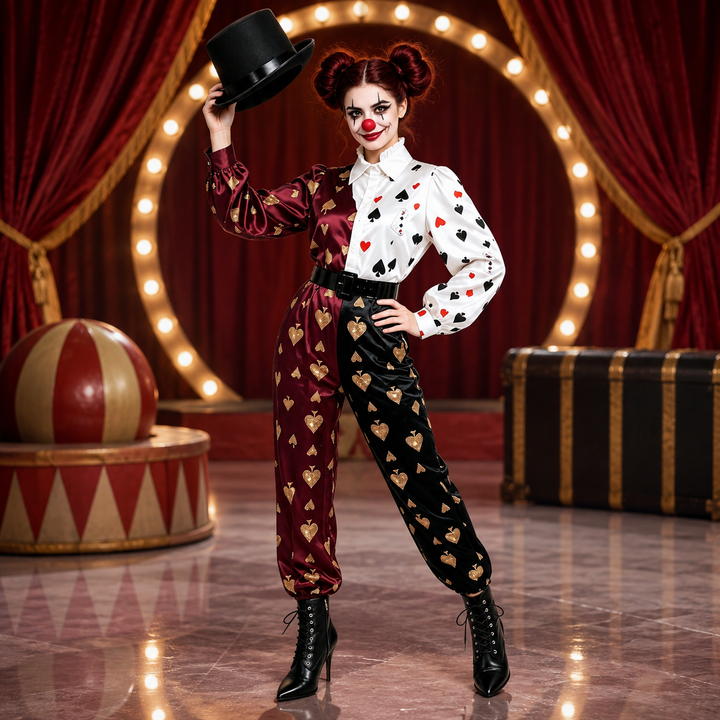 Playing Card Circus Costume Jumpsuit Adults Halloween Cosplay