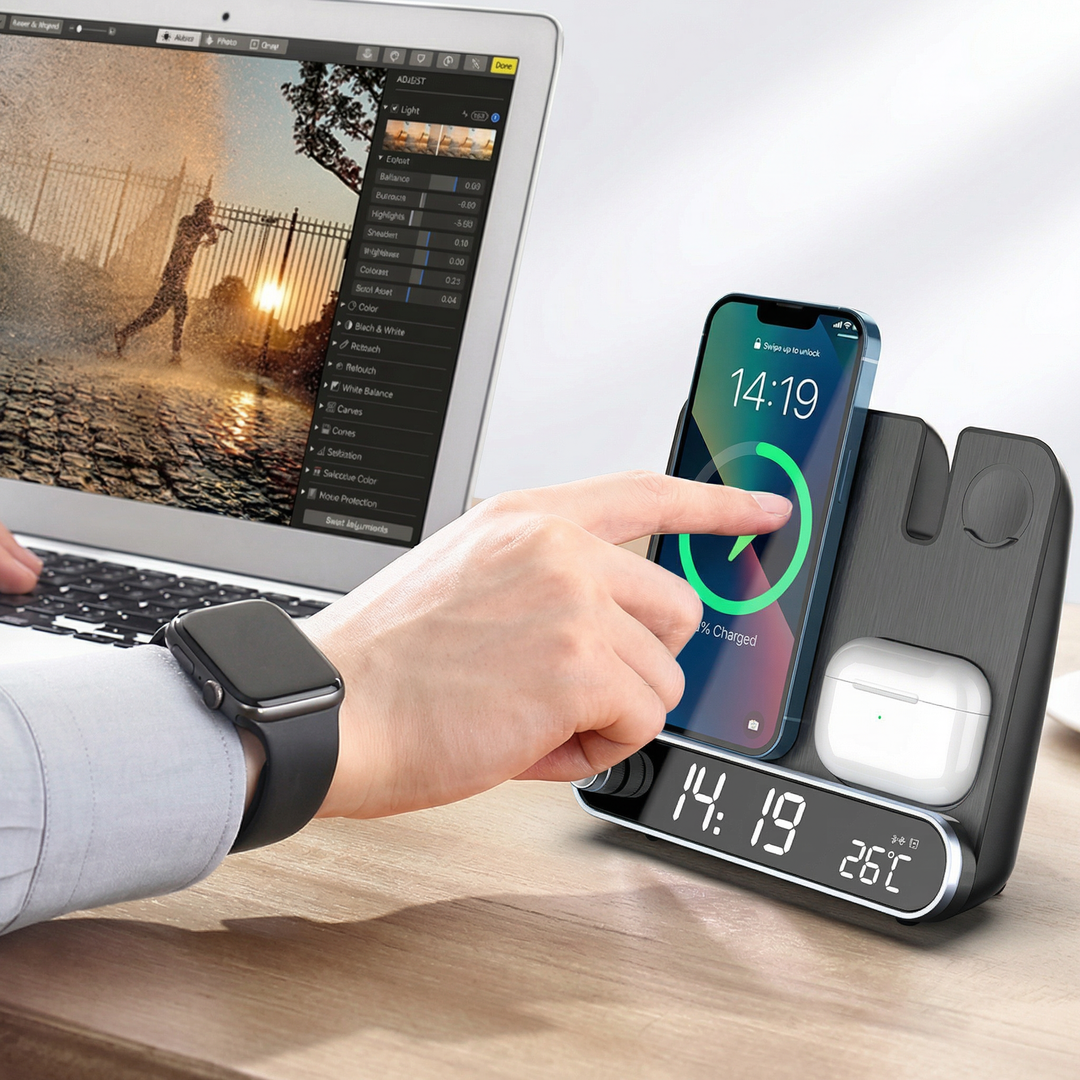 3 in 1 Wireless Charging Stand with Alarm Clock for iPhone
