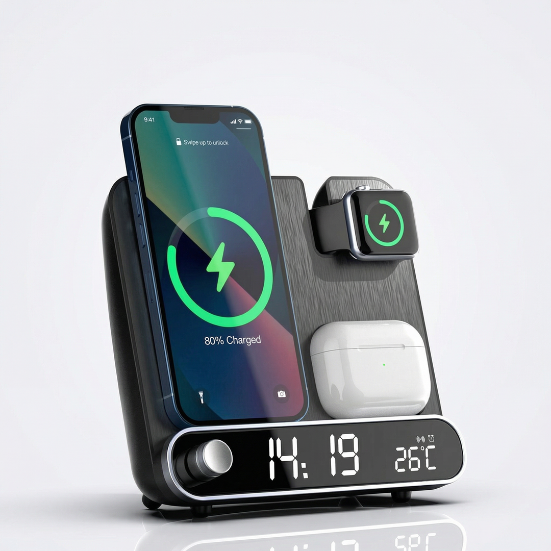 3 in 1 Wireless Charging Stand with Alarm Clock for iPhone