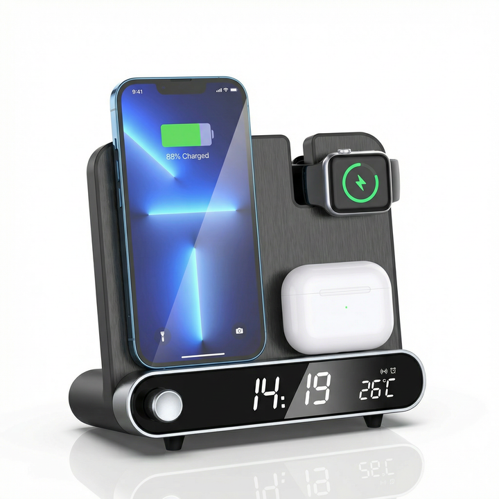 3 in 1 Wireless Charging Stand with Alarm Clock for iPhone