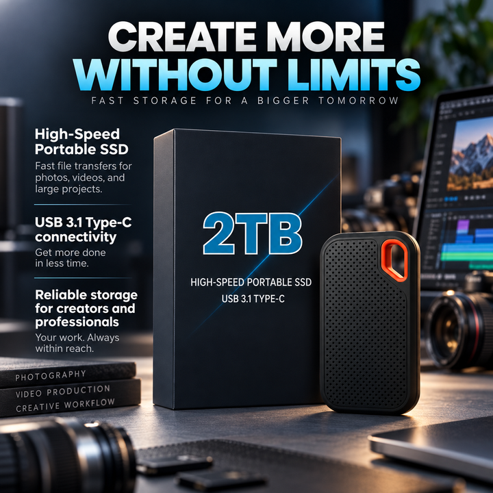 Portable External SSD Hard Drive for Photos Videos PC and Phone