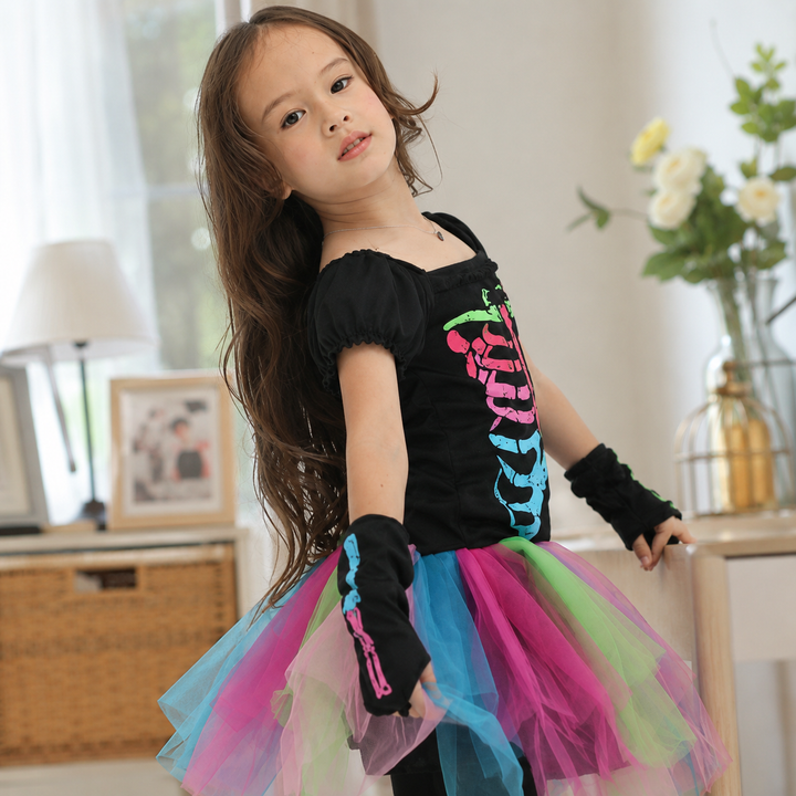 Kids Rainbow Skeleton Costume Halloween Boys Girls