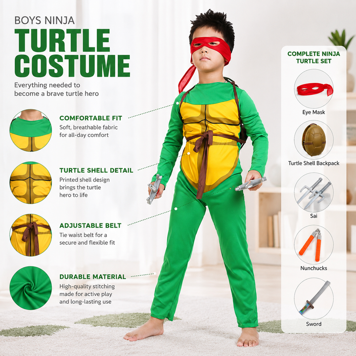 Kids Ninja Turtles Jumpsuit Costume Halloween Boys