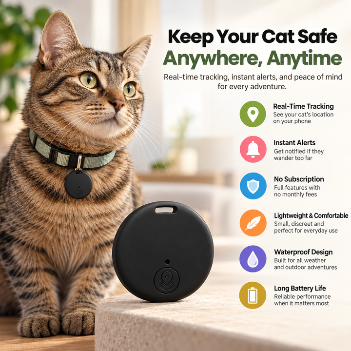 GPS Cat Tracker Waterproof Lightweight No Subscription