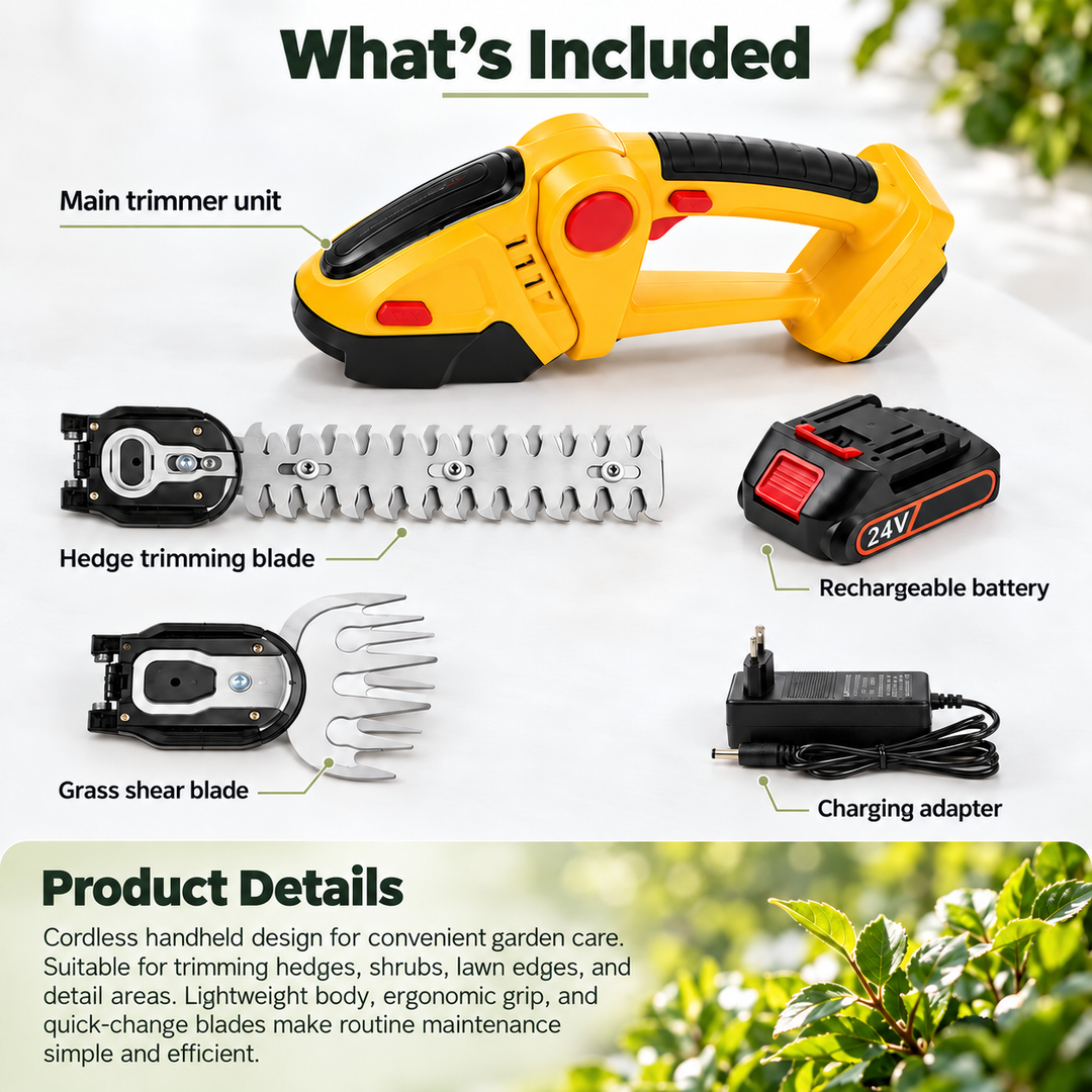 Cordless 2-in-1 Hedge and Shrub Trimmer Lightweight Garden Tool