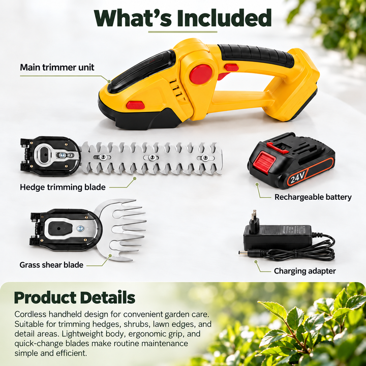 Cordless 2-in-1 Hedge and Shrub Trimmer Lightweight Garden Tool