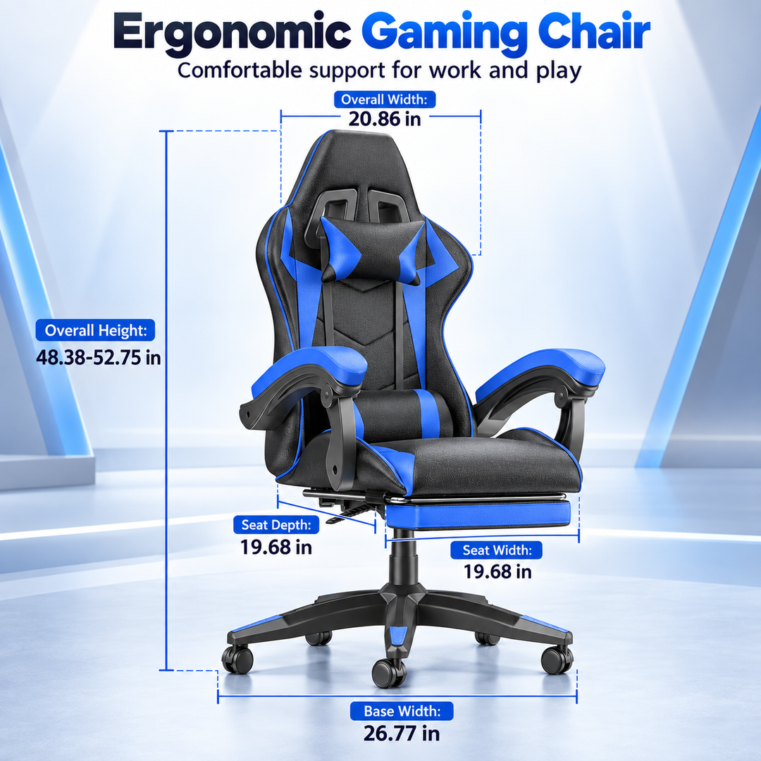 Ergonomic Gaming Chair with Footrest Lumbar Cushion Recliner
