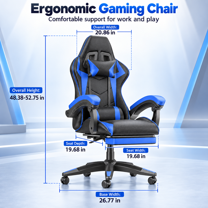 Ergonomic Gaming Chair with Footrest Lumbar Cushion Recliner
