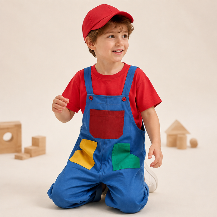 Kids Super Mario Overalls Costume Set with Cap Halloween