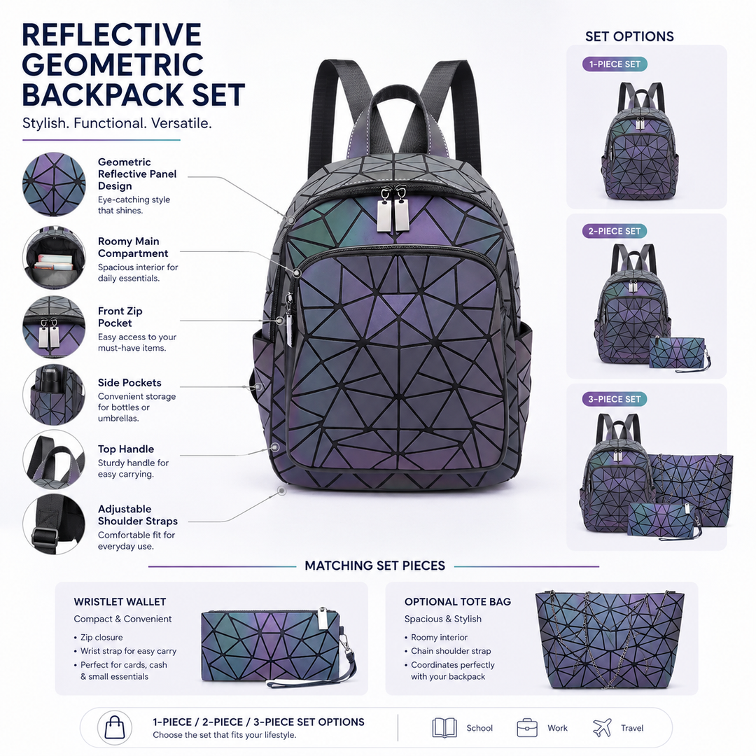 Luminous PVC Holographic School Backpack Geometric Teenage Girls Travel Fashion