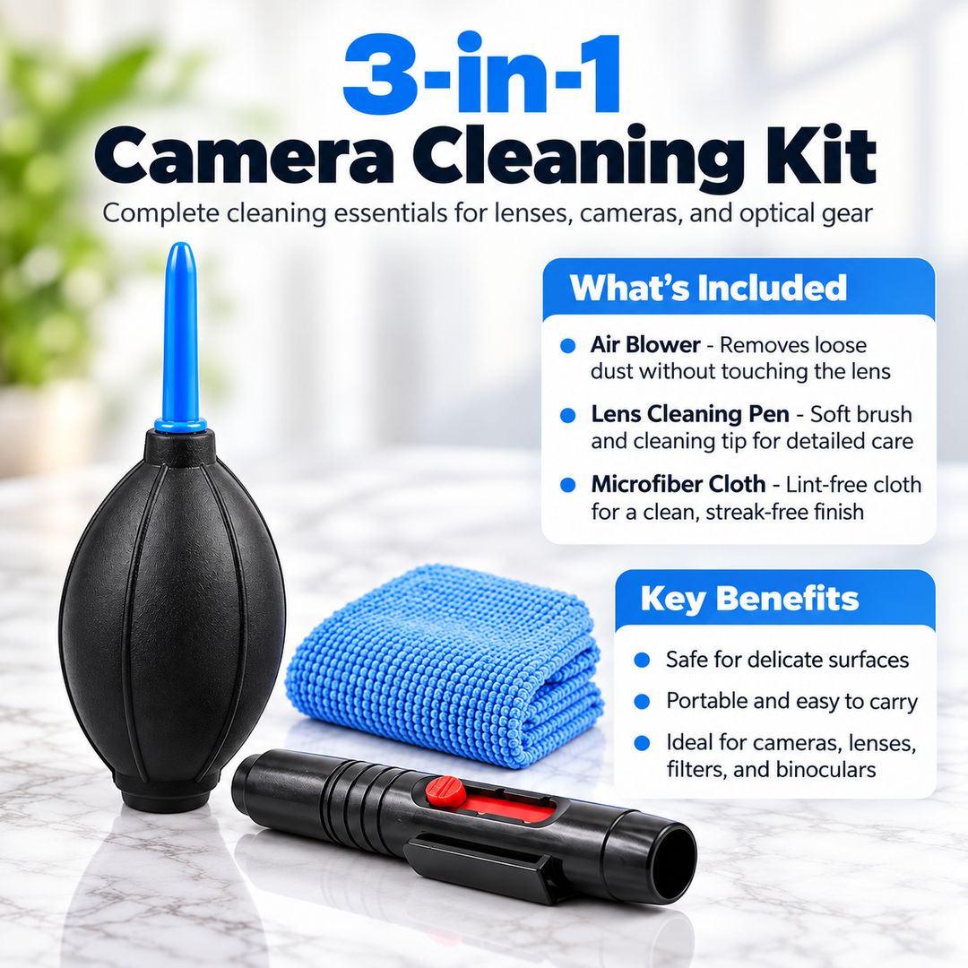 3-in-1 Camera Lens Cleaning Kit Blower Brush Pen and Cloth