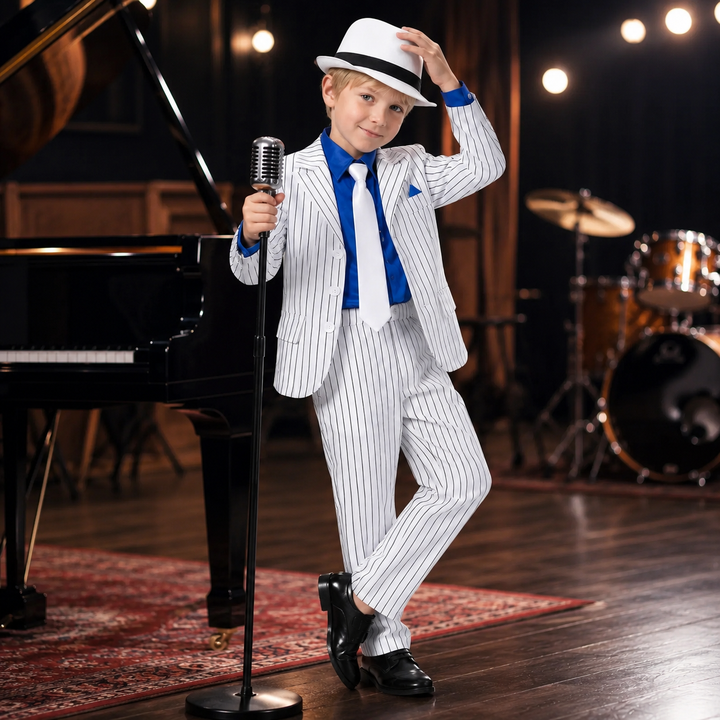 Boys Pinstripe Gangster Suit Costume with Hat and Tie
